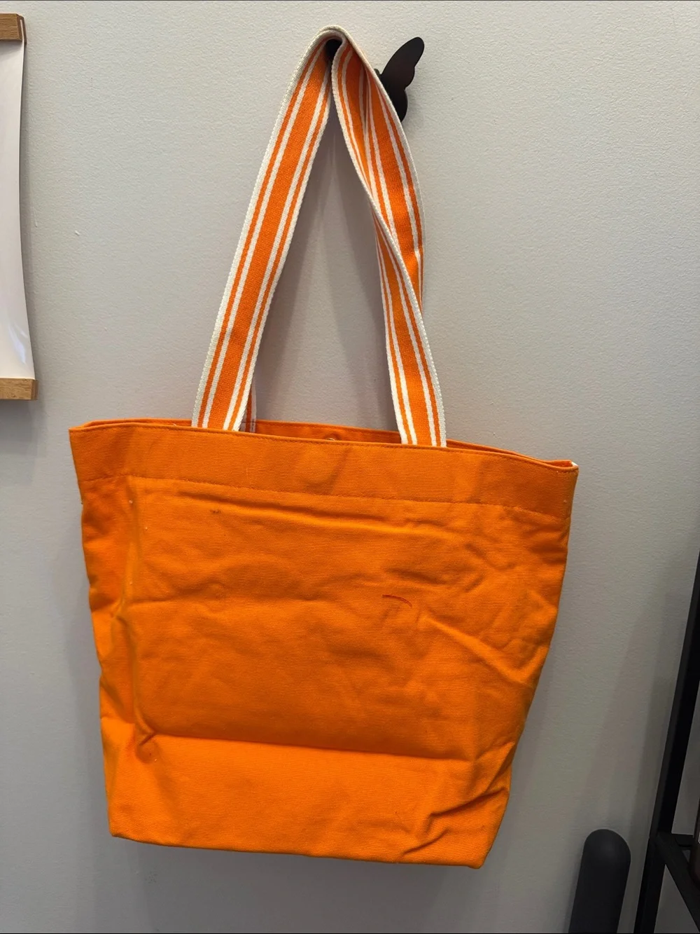 Arbonne Bright Orange Canvas Tote with Striped Shoulder Straps